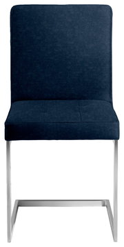 Moderano Freischwinger-Stuhl LUPO II in dunkelblauem Stoffbezug, Vorderansicht