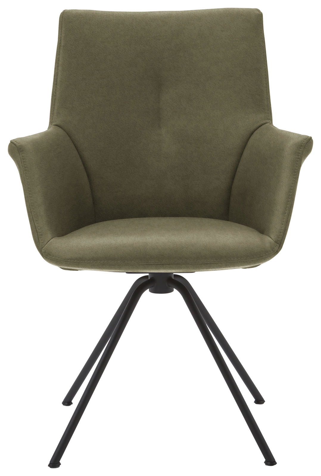 Moderner grüner Sessel mit Metallbeinen, Frontalansicht