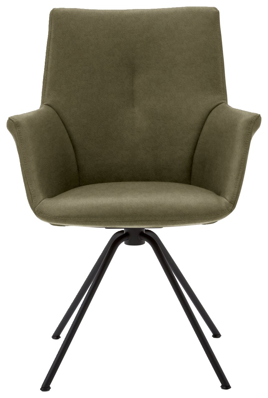 Moderne groene fauteuil met metalen poten, vooraanzicht