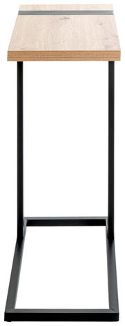 Moderner Beistelltisch mit Holzplatte und schwarzem Metallgestell, Frontalansicht