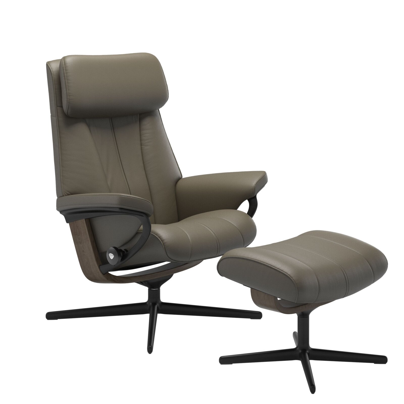 Comfortabele Stressless-voetenbank PAUL in bruin leer, zijaanzicht
