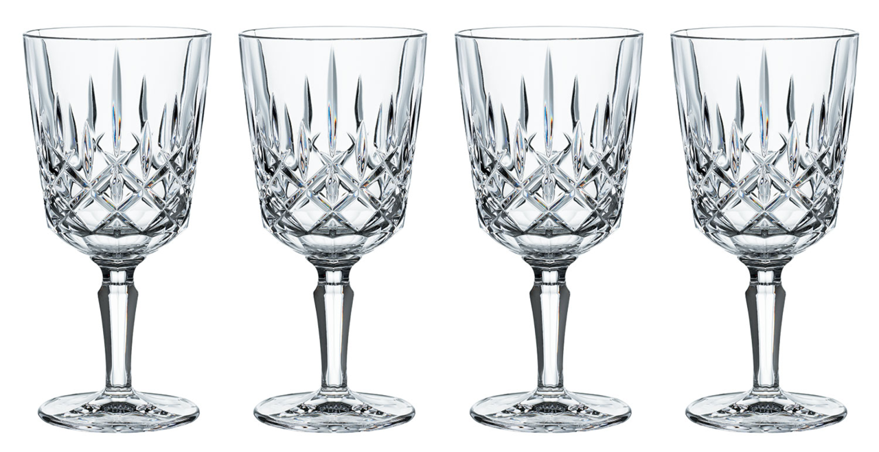 Vier elegante Cocktailgläser Noblesse mit Kristallschliff, frontale Ansicht