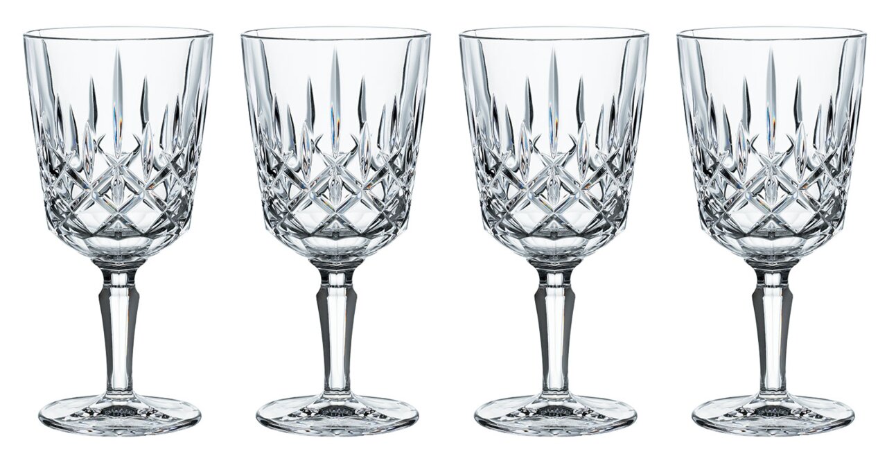 Vier elegante Cocktailgläser Noblesse mit Kristallschliff, frontale Ansicht