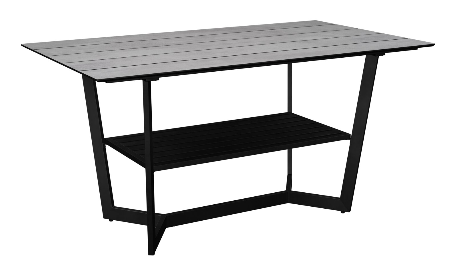 Amatio Gartentisch ZAMORA Moderner Gartentisch mit rechteckiger Tischplatte aus Holzlatten und schwarzem Metallgestell, seitliche Perspektive