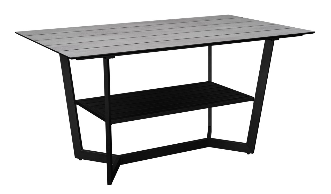 Amatio Gartentisch ZAMORA Moderner Gartentisch mit rechteckiger Tischplatte aus Holzlatten und schwarzem Metallgestell, seitliche Perspektive