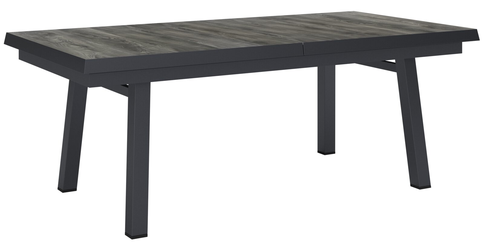 Ambia Garden Gartentisch PORTLAND OUT II Großer, ausziehbarer Gartentisch mit dunkler Holzoptik und stabilen, schwarzen Metallbeinen, seitliche Perspektive