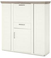 Weißes Highboard mit Karussell, Frontansicht, moderne Griffe, Holzoptik