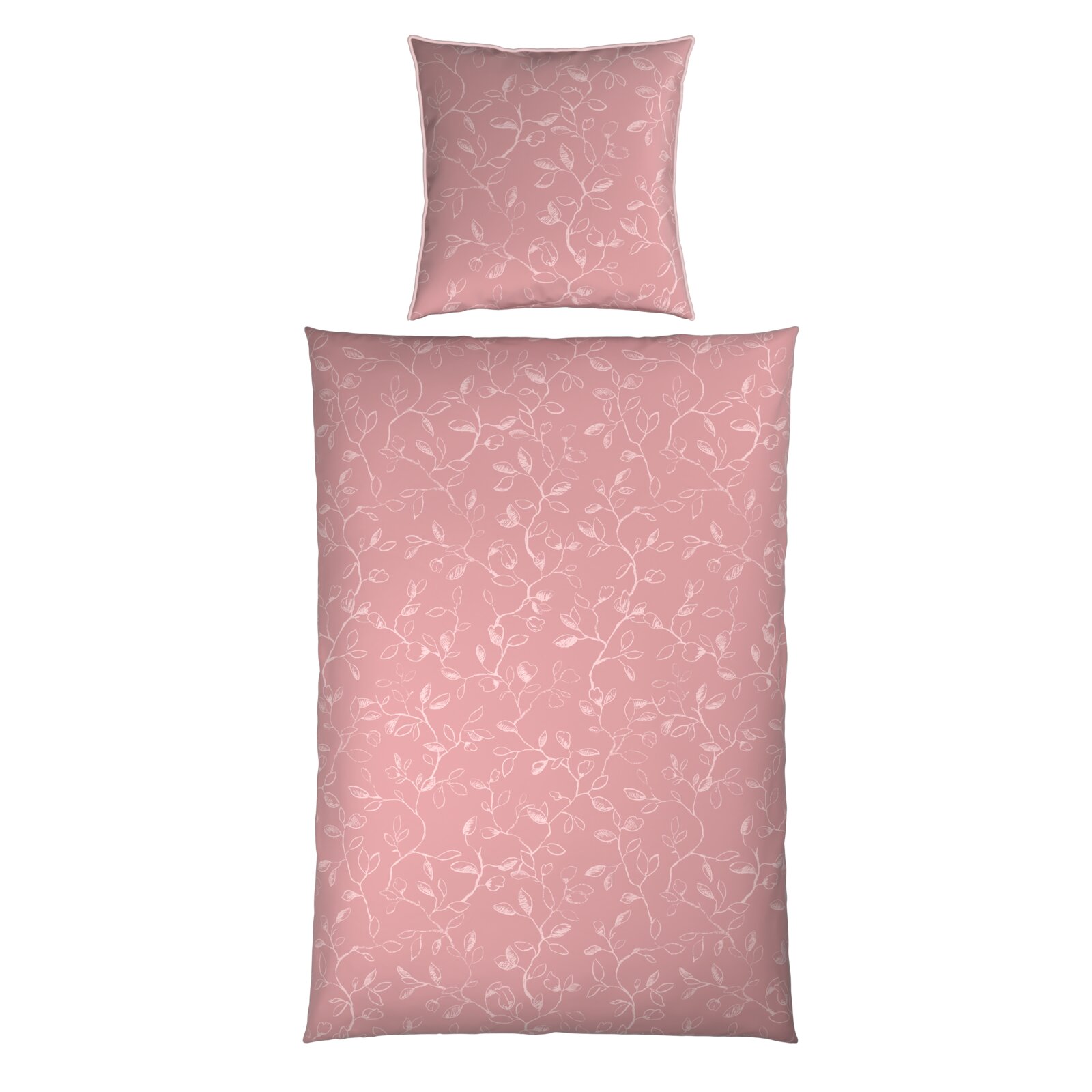 Roze beddengoedset met bloemenpatroon, bovenaanzicht