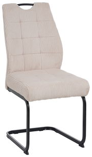 Schwingstuhl GREGORIO in beige mit gestepptem Stoffbezug und schwarzem Metallgestell, seitliche Perspektive