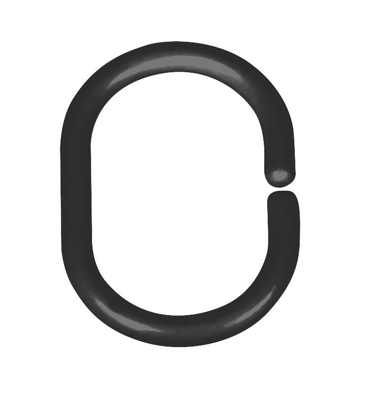 Schwarzer Duschvorhangring in ovaler Form, frontal abgebildet