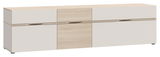 TV-Lowboard in Holzoptik mit weißem Finish, frontale Perspektive