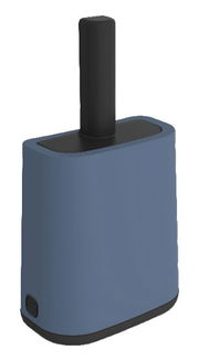 Blaues Katzenstreu Reinigungsset mit schwarzem Griff, seitliche Perspektive