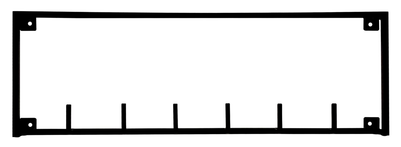 Schwarze Hakenleiste aus Metall mit sechs Haken, frontal abgebildet.