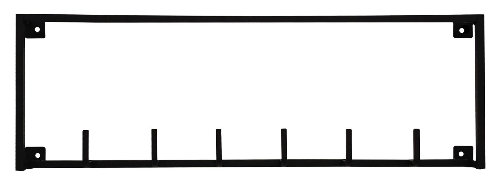Schwarze Hakenleiste aus Metall mit sechs Haken, frontal abgebildet.