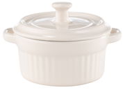 Weiße Mini-Cocotte mit Deckel, seitliche Perspektive