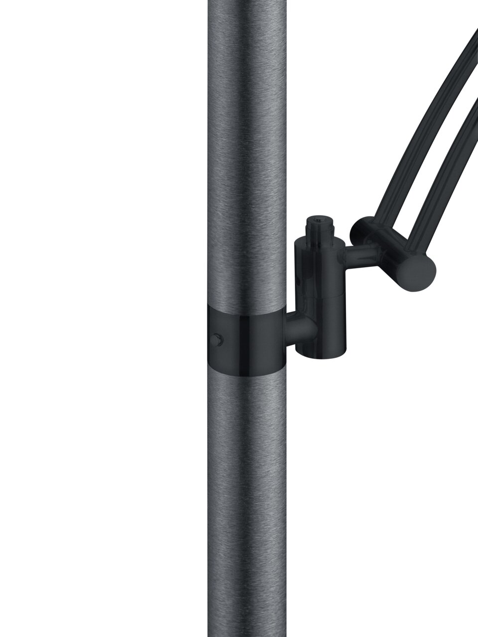 Hell Stehleuchte ANDY Nahaufnahme eines Teils der Stehleuchte ANDY mit modernem, schwarzem Metallgestell.