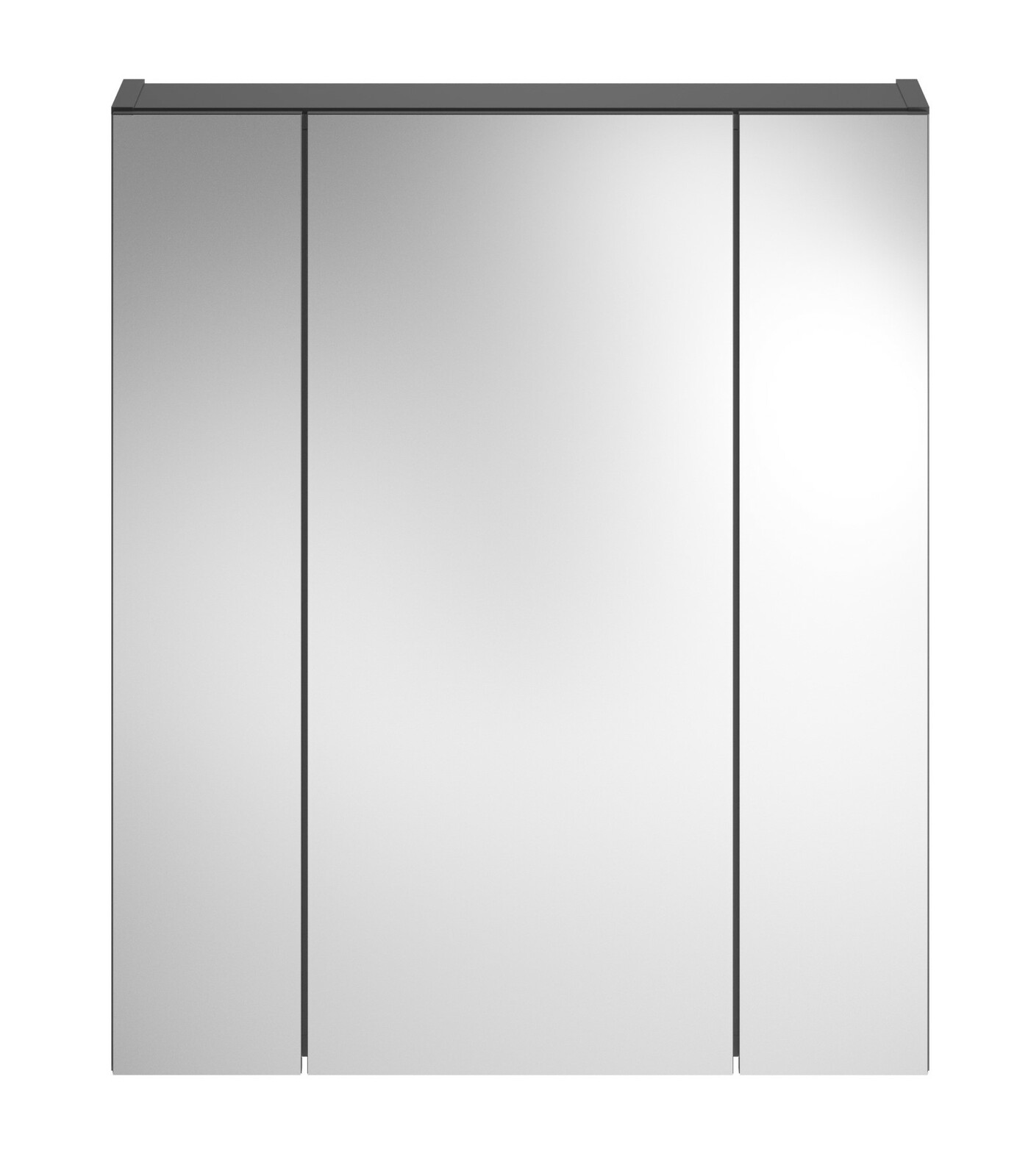 Frontansicht eines modernen Spiegelschranks mit drei Spiegeltüren.