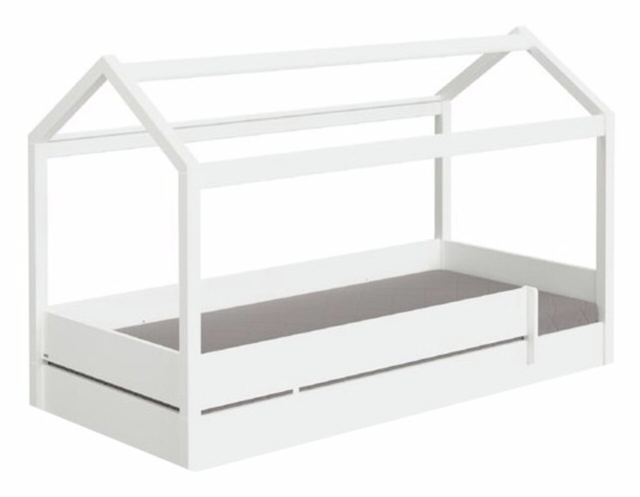 Paidi Kuschelbett plus TINY-HOUSE Weißes Kinderbett in Hausform, seitliche Perspektive