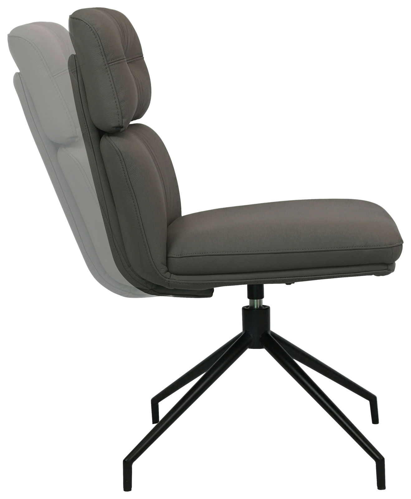 Moderner Stuhl mit verstellbarer Rückenlehne, seitliche Perspektive