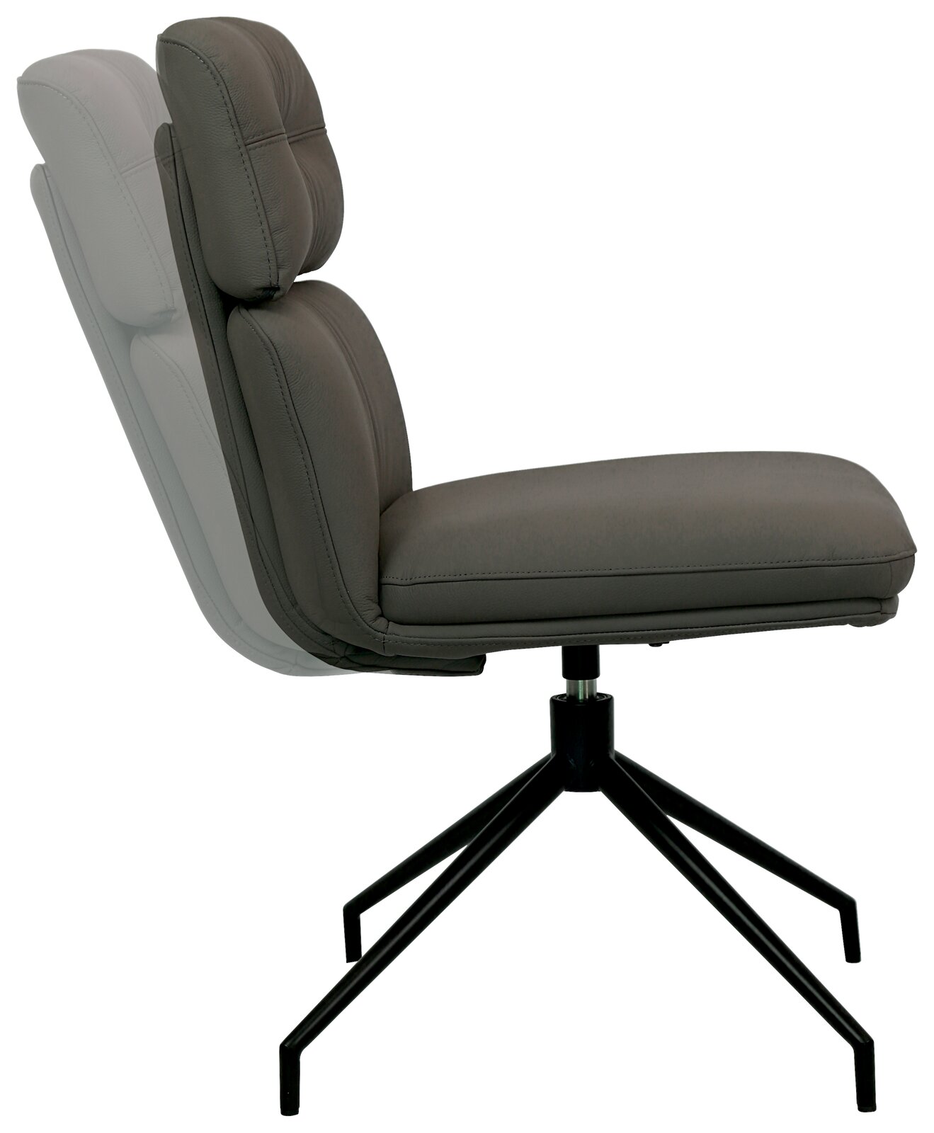 Moderner Stuhl mit verstellbarer Rückenlehne, seitliche Perspektive