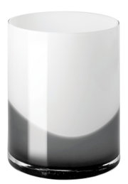Zylindrische Vase aus Glas mit einem sanften Farbverlauf von Schwarz zu Weiß, seitliche Perspektive