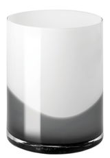 Zylindrische Vase aus Glas mit einem sanften Farbverlauf von Schwarz zu Weiß, seitliche Perspektive