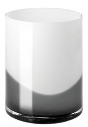 Zylindrische Vase aus Glas mit einem sanften Farbverlauf von Schwarz zu Weiß, seitliche Perspektive