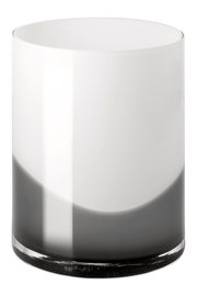 Zylindrische Vase aus Glas mit einem sanften Farbverlauf von Schwarz zu Weiß, seitliche Perspektive