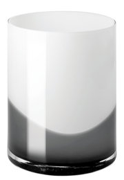 Zylindrische Vase aus Glas mit einem sanften Farbverlauf von Schwarz zu Weiß, seitliche Perspektive