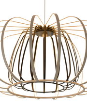 Moderne Pendelleuchte aus Metall mit elegantem, offenem Design in Seitenansicht.