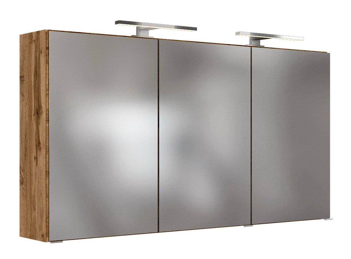 XORA Spiegelschrank LUCCA Moderner Spiegelschrank mit drei Türen und integrierter Beleuchtung, seitliche Holzoptik, Frontalansicht