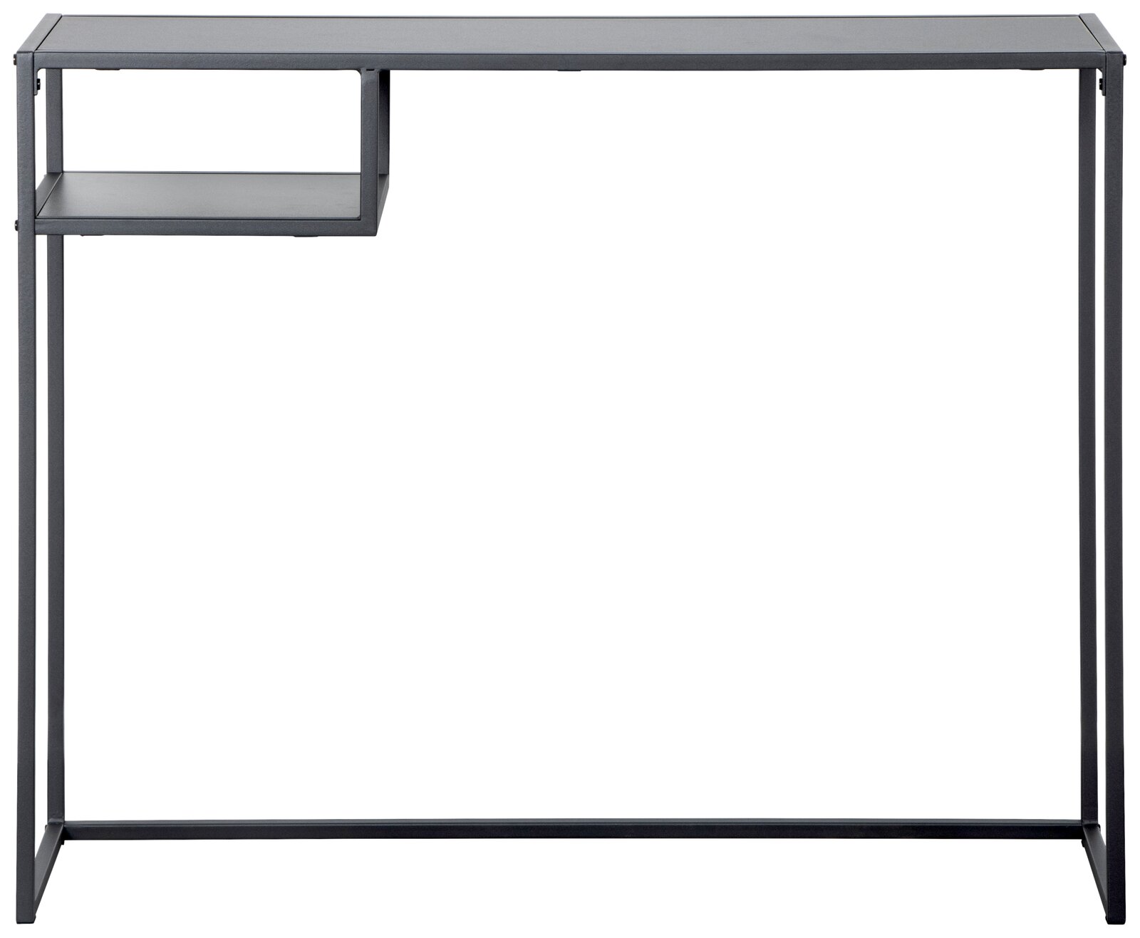 Moderner Konsolentisch aus Metall mit minimalistischem Design, seitliche Perspektive