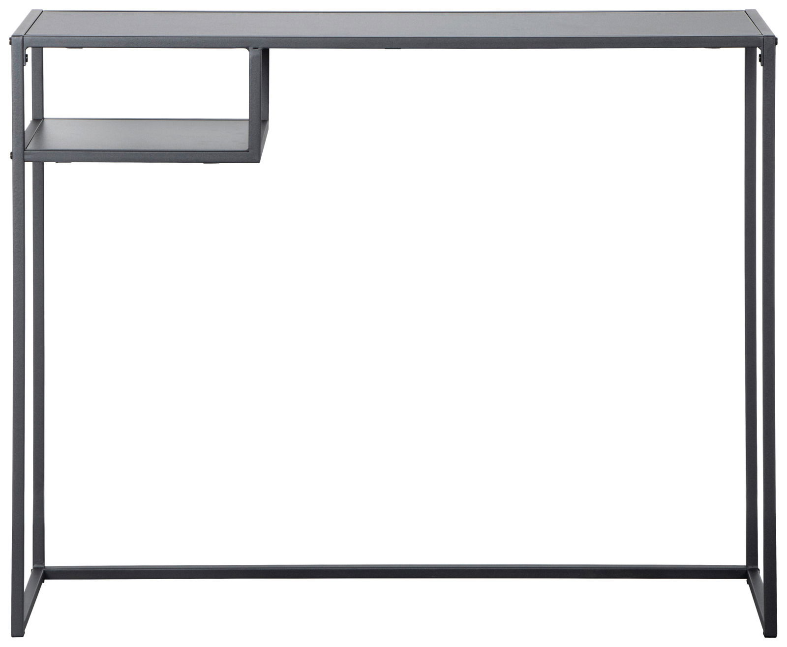 Moderner Konsolentisch aus Metall mit minimalistischem Design, seitliche Perspektive
