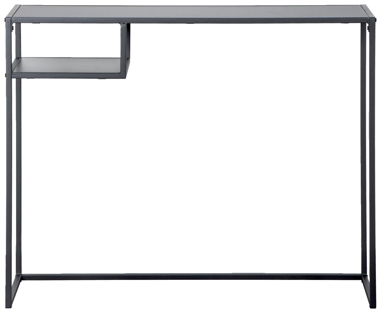 Moderner Konsolentisch aus Metall mit minimalistischem Design, seitliche Perspektive