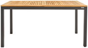 Moderner Ausziehtisch mit Holzplatte und Metallbeinen, Frontalansicht