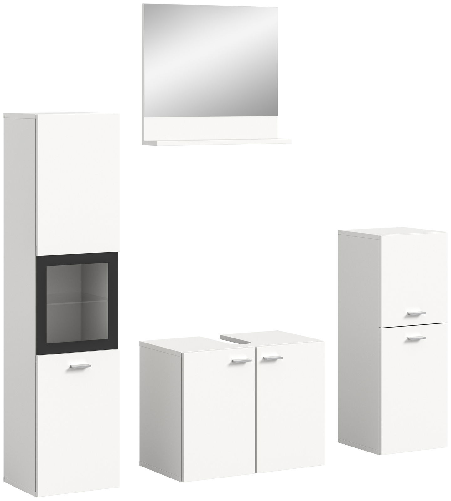 MID.YOU Badkombination BOSTON Moderne Badkombination mit weißem Schrank, Spiegelschrank und Unterschrank, seitliche Perspektive