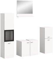 Moderne Badkombination mit weißem Schrank, Spiegelschrank und Unterschrank, seitliche Perspektive
