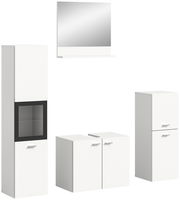 Moderne Badkombination mit weißem Schrank, Spiegelschrank und Unterschrank, seitliche Perspektive