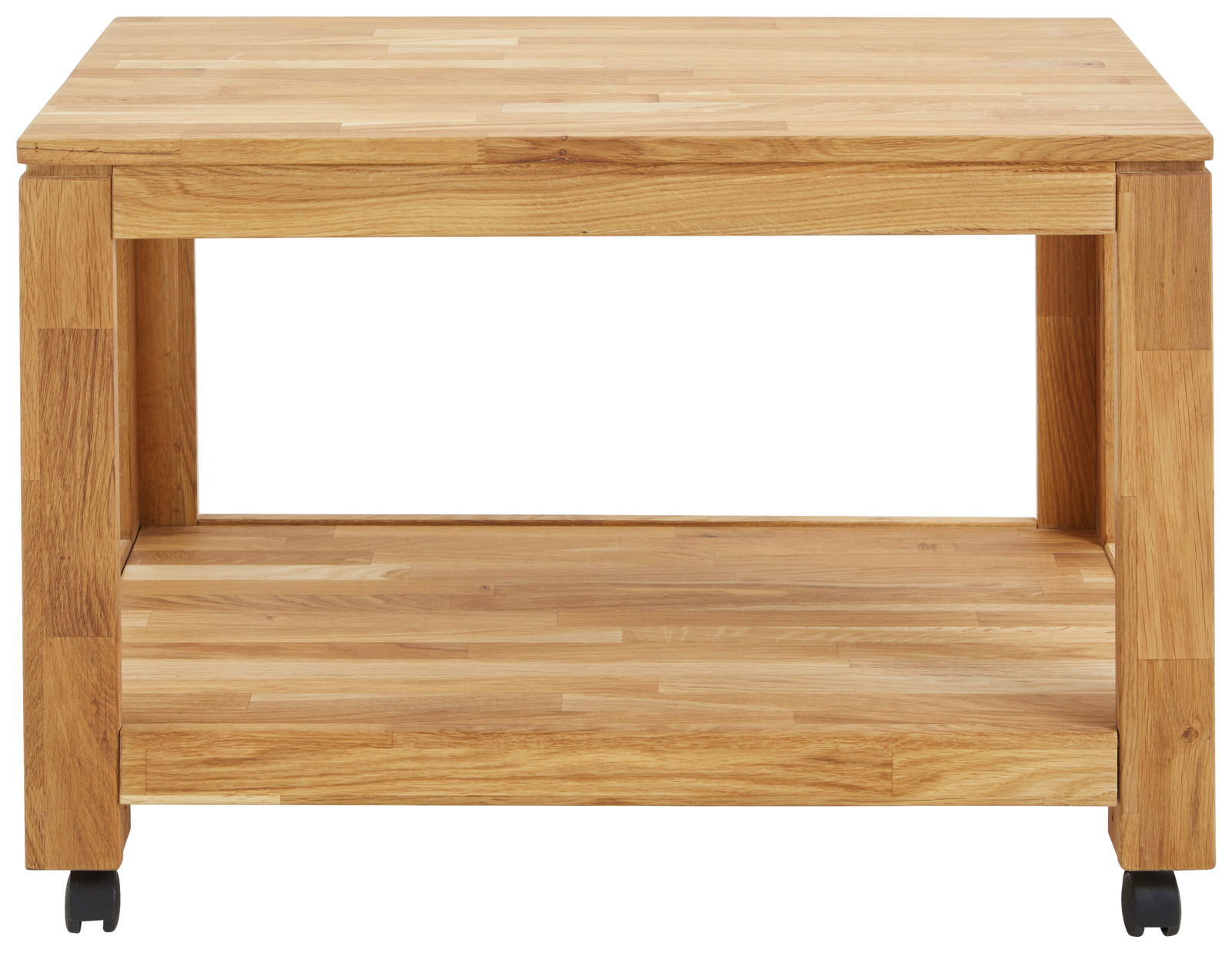 Beistelltisch aus Holz mit Rollen, Frontansicht