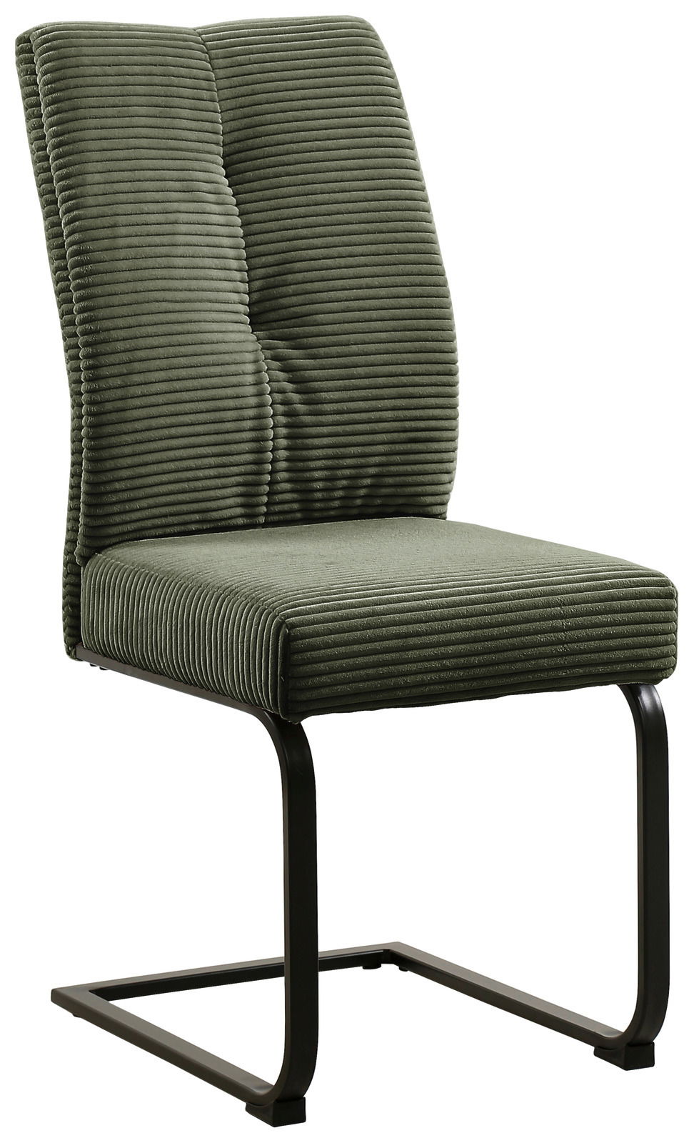 Z2 Schwingstuhl ARNE Grüner Schwingstuhl mit geripptem Stoffbezug und schwarzem Metallgestell, seitliche Perspektive