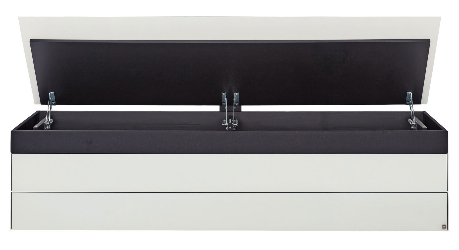 TV-Lowboard mit geöffnetem Deckel, Frontansicht