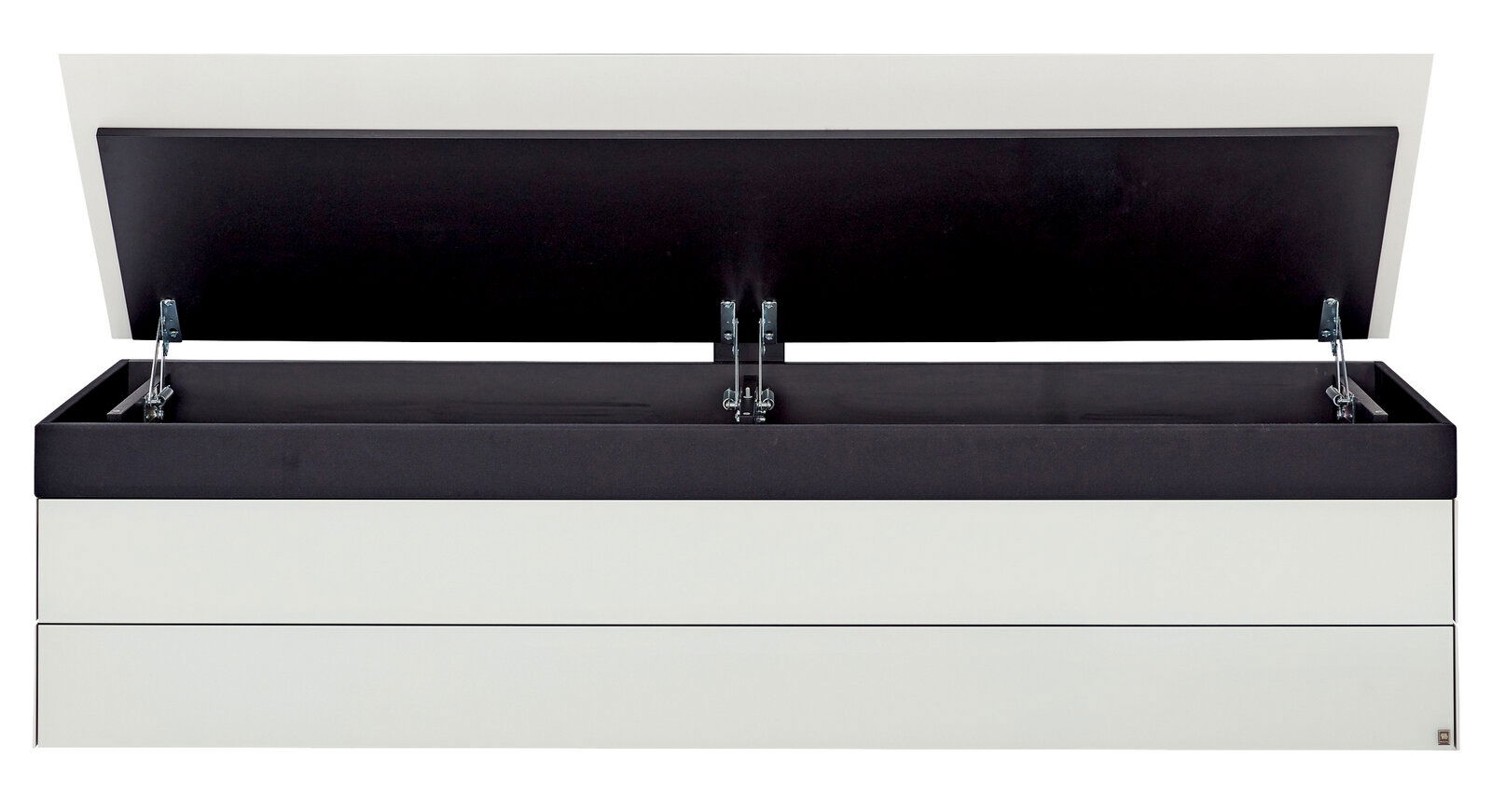 TV-Lowboard mit geöffnetem Deckel, Frontansicht