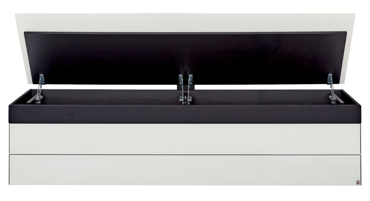 TV-Lowboard mit geöffnetem Deckel, Frontansicht