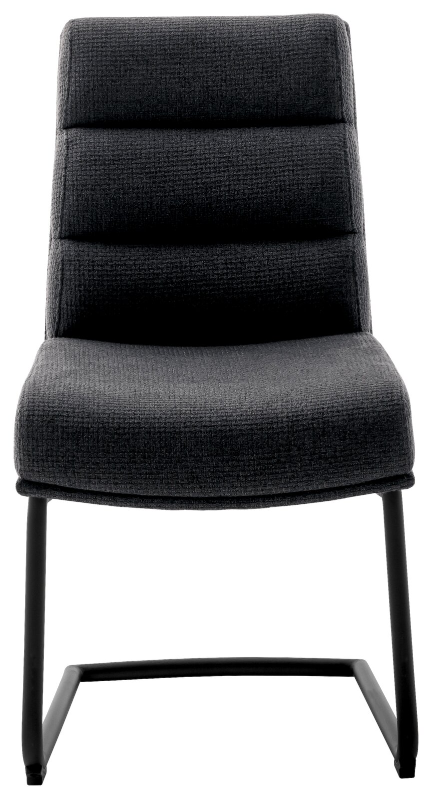 Moderner Freischwinger-Stuhl in dunklem Stoff, Vorderansicht