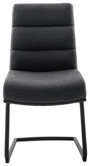 Moderner Freischwinger-Stuhl in dunklem Stoff, Vorderansicht