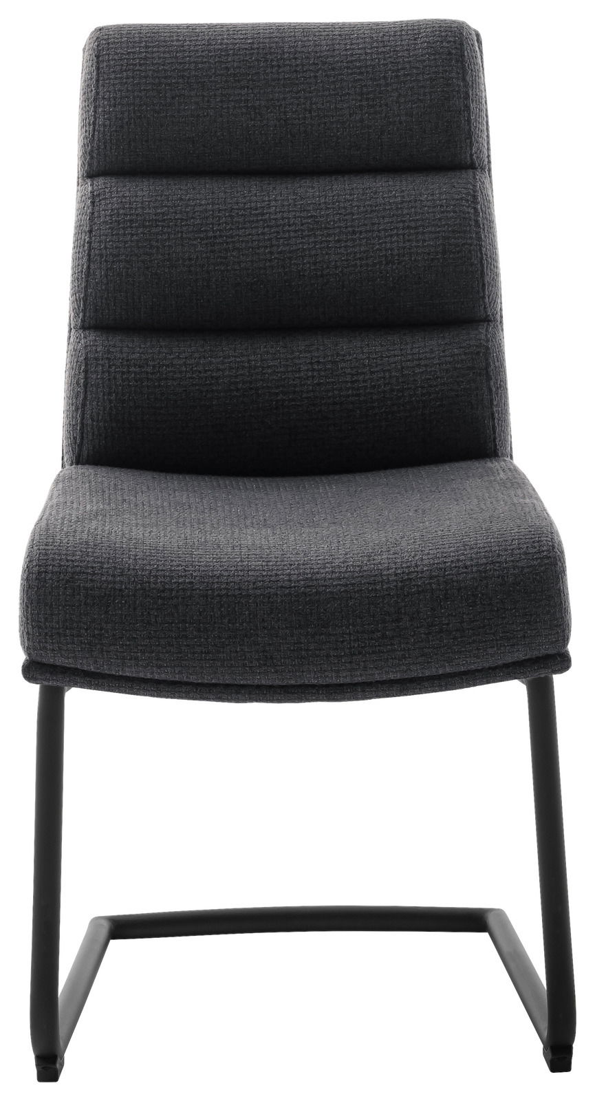 Moderner Freischwinger-Stuhl in dunklem Stoff, Vorderansicht