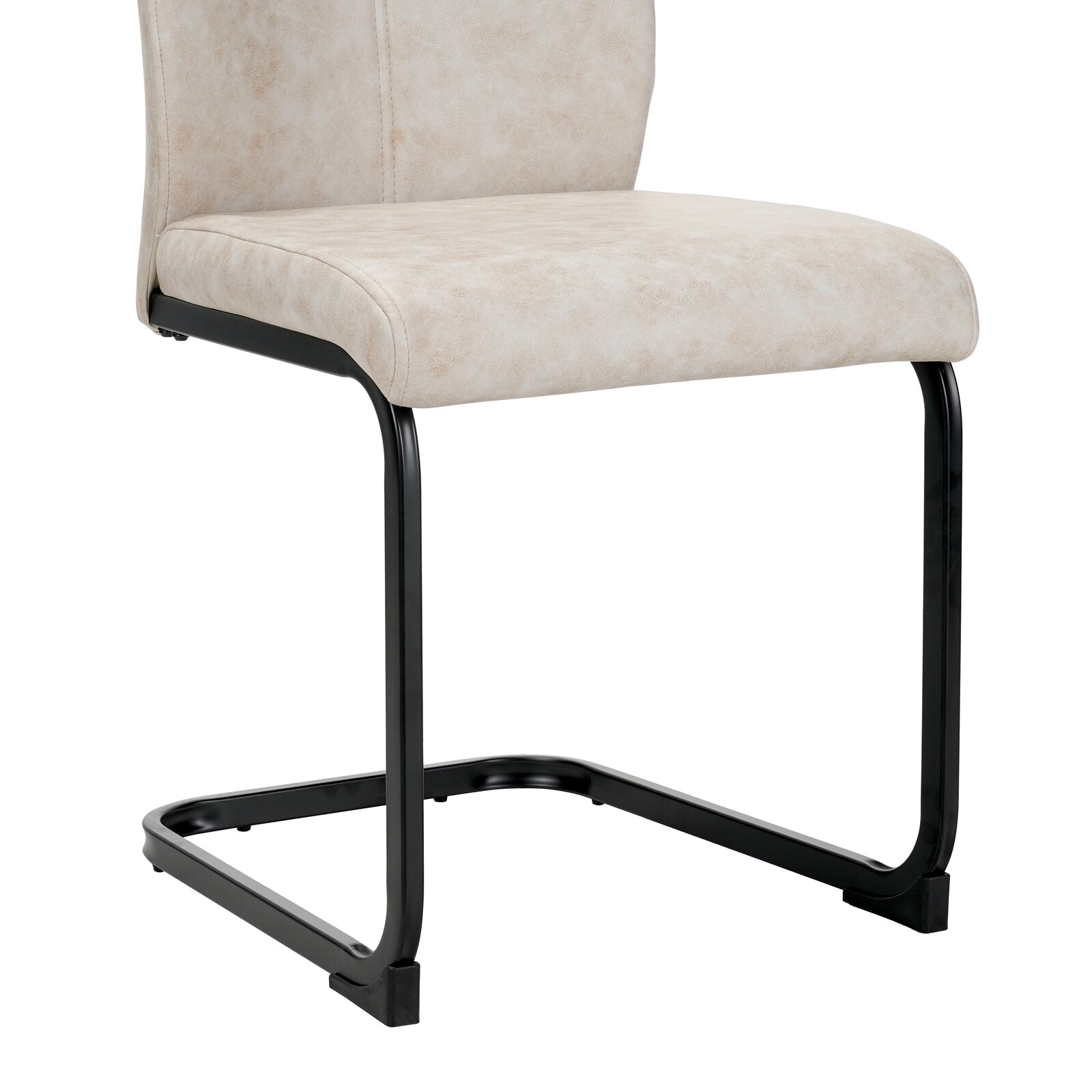 Moderner Schwingstuhl mit beigem Polster und schwarzem Metallgestell, seitliche Perspektive