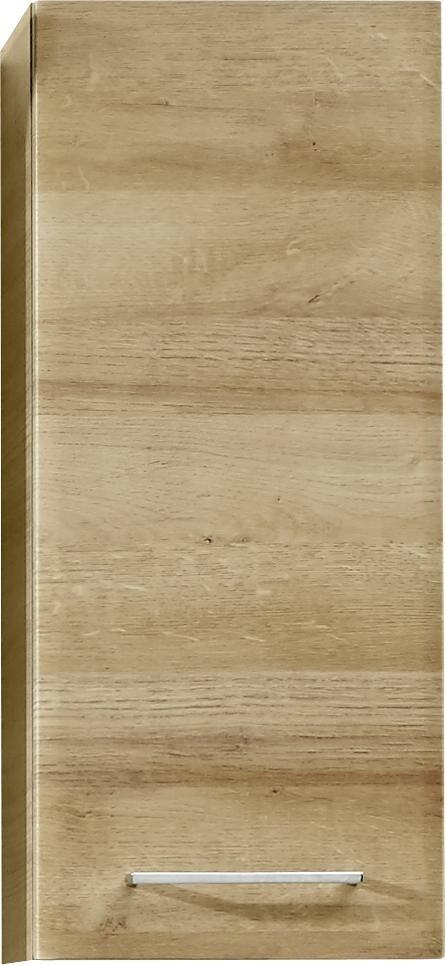 Houten wandkast in vooraanzicht, met een strak ontwerp en een zilveren handgreep.