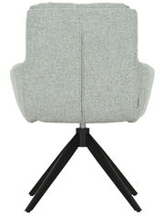 Rückansicht eines grauen Armlehnstuhls mit schwarzem Metallgestell, Modell LEIA von Zurbrüggen.