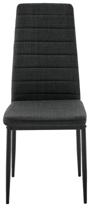 Moderner schwarzer Stuhl mit gepolsterter Rückenlehne und Sitzfläche, Vorderansicht
